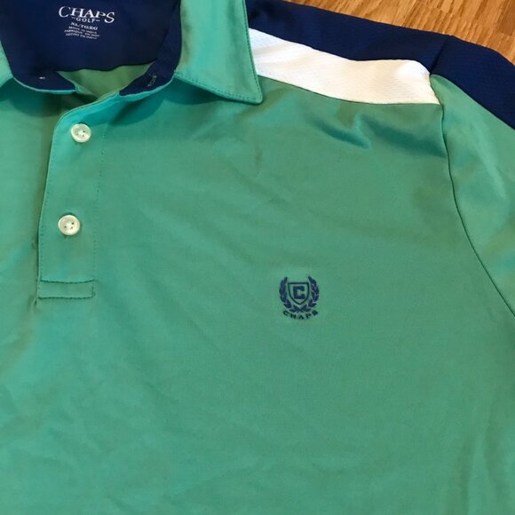 Chaps Golf XL Mens Golf Polo Shirt Green White & Blue Color Block Poly Spandex - Picture 2 of 8